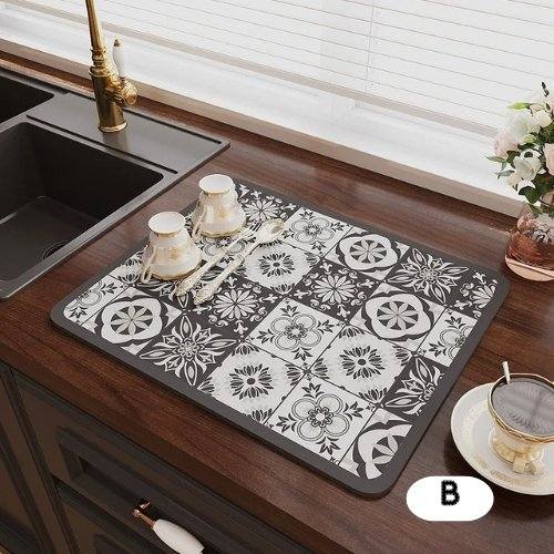 Non-slip Dish Drying Mat Super Absorbent Counder Top - Tableware Draining Quick Dry Pad - Scrollcart Qatar