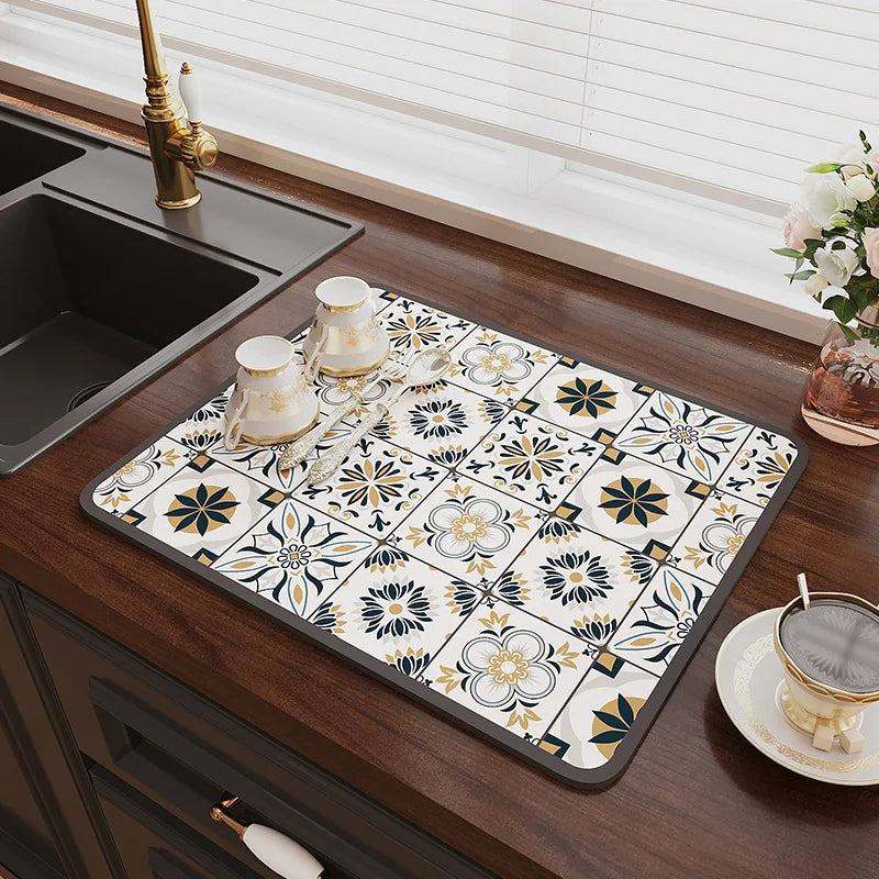 Non-slip Dish Drying Mat Super Absorbent Counder Top - Tableware Draining Quick Dry Pad - Scrollcart Qatar