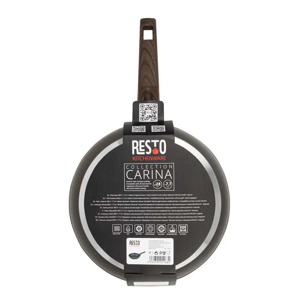 Fry pan: Resto Non-Stick Marble coated Deep Frypan with Hanging Loop - Scrollcart Qatar