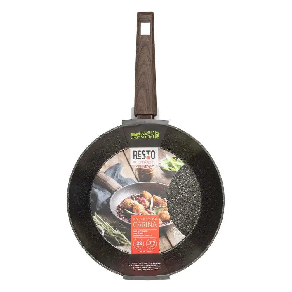 Fry pan: Resto Non-Stick Marble coated Deep Frypan with Hanging Loop - Scrollcart Qatar