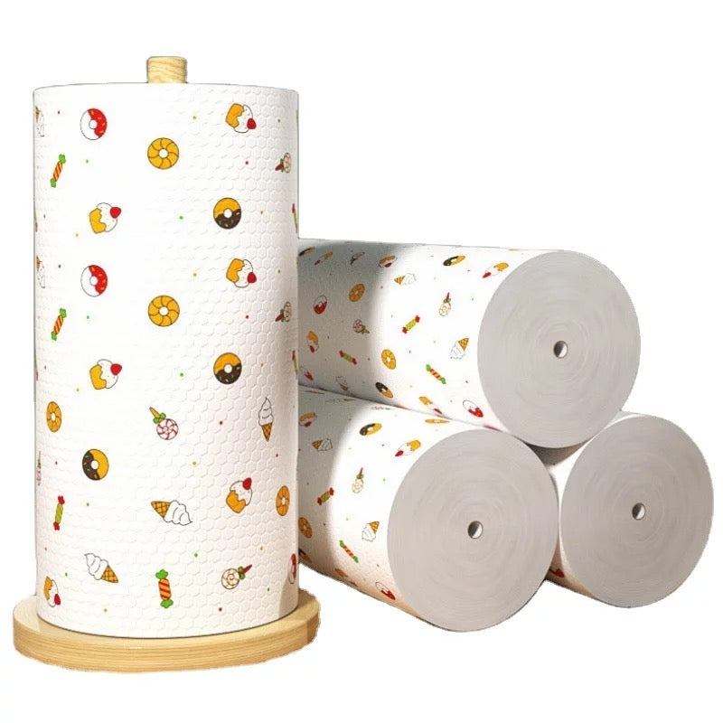 Reusable Wood Pulp Paper Tissue Wipes | 130 Sheets Per Roll - Ideal for Kitchen, Bathroom, and More - Scrollcart Qatar