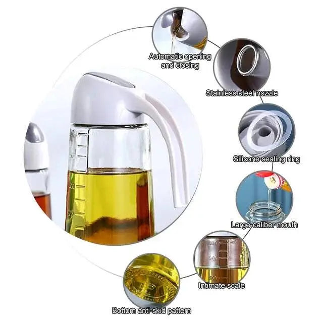 650 ML Kitchen Oil Glass Bottle with Automatic Lid - Scrollcart Qatar