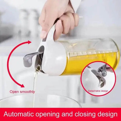 650 ML Kitchen Oil Glass Bottle with Automatic Lid - Scrollcart Qatar