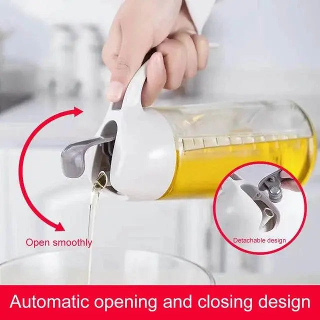 650 ML Kitchen Oil Glass Bottle with Automatic Lid - Scrollcart Qatar