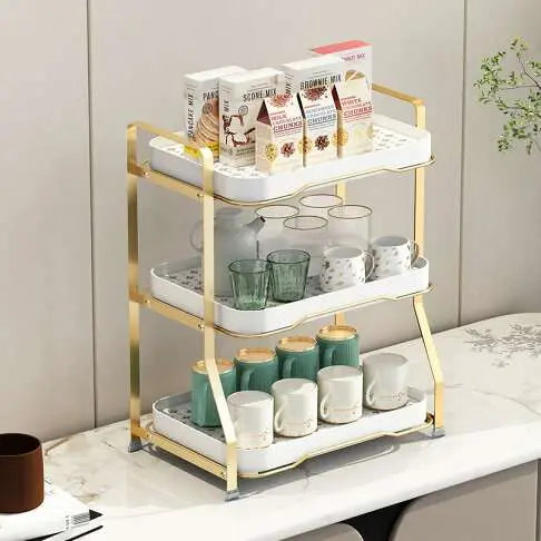 Multi - Layer Golden Kitchen Storage Drain Rack - Scrollcart Qatar