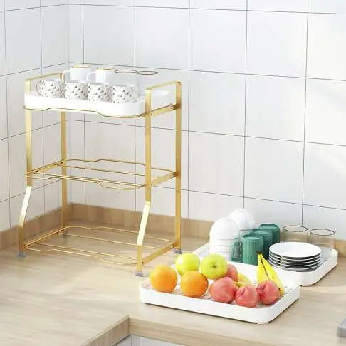Multi - Layer Golden Kitchen Storage Drain Rack - Scrollcart Qatar