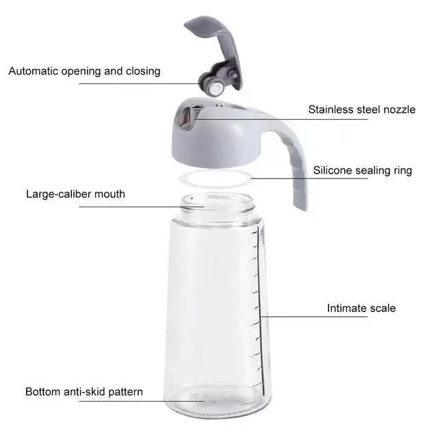 650 ML Kitchen Oil Glass Bottle with Automatic Lid - Scrollcart Qatar