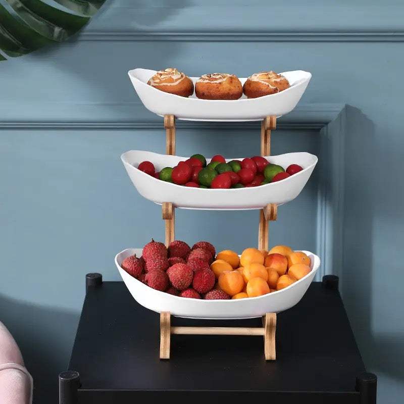 Fruit Organizer - 3 Layer Food Storage Dish - Event Food Organizer Whie