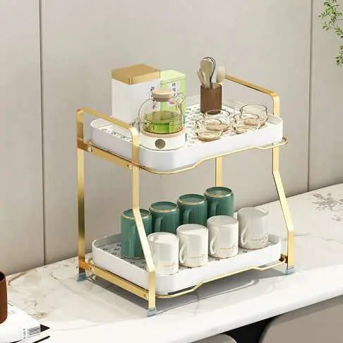 Multi - Layer Golden Kitchen Storage Drain Rack - Scrollcart Qatar