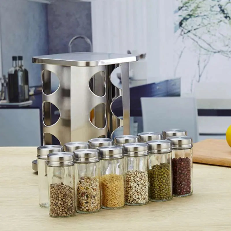 Rotatable Rack 12 Organizing Spice Glass jar - Scrollcart Qatar