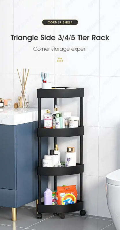 4-Tier Shelf Trolley Rack : Multi-functional Kitchen & Bathroom Storage Organizer.