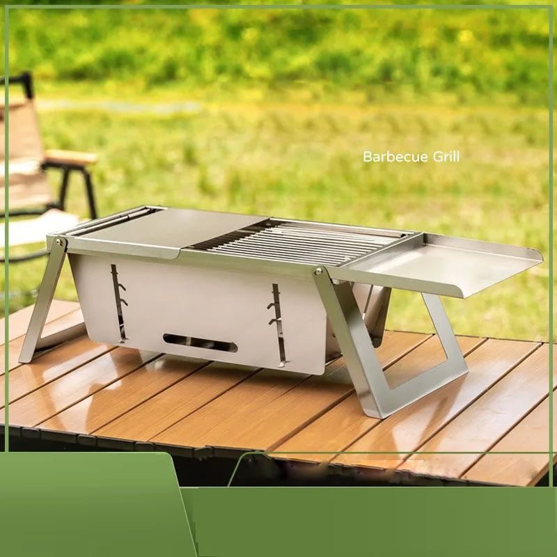 Stainless Steel BBQ Charcoal Folding Grill Portable Stainless Steel Grill for Outdoor Camping Travel - Outdoor Grill Cooking - Scrollcart Qatar