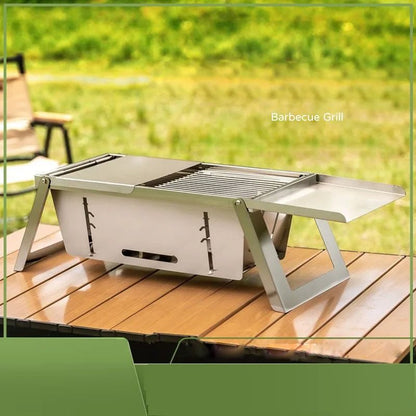 Stainless Steel BBQ Charcoal Folding Grill Portable Stainless Steel Grill for Outdoor Camping Travel - Outdoor Grill Cooking - Scrollcart Qatar