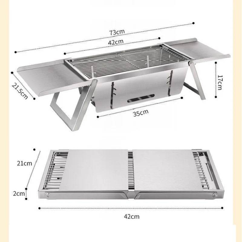 Stainless Steel BBQ Charcoal Folding Grill Portable Stainless Steel Grill for Outdoor Camping Travel - Outdoor Grill Cooking - Scrollcart Qatar